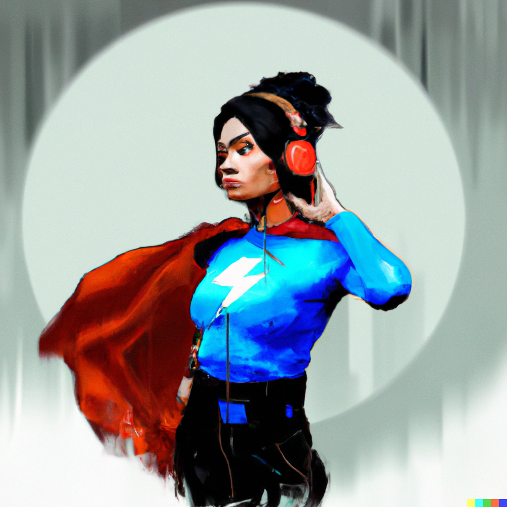 superwoman listening to music digital art